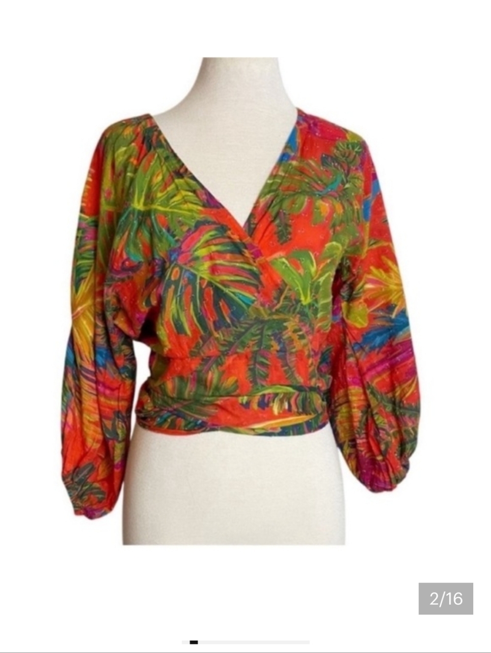 FARM Rio Tropical Tie-Front Crop Top in Vibrant Multi-Color - Picture 3 of 5